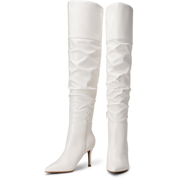 Women's White-pu Faux Leather Over The Knee Boots Thigh High Pointed Toe Boot - Picture 3 of 6